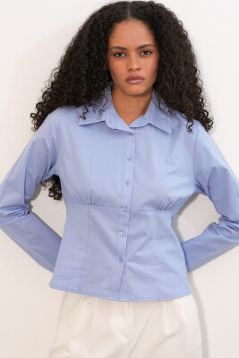 20231 Slim Fit Poplin Gömlek - Mavi - 3