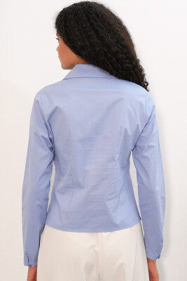 20231 Slim Fit Poplin Gömlek - Mavi - 6