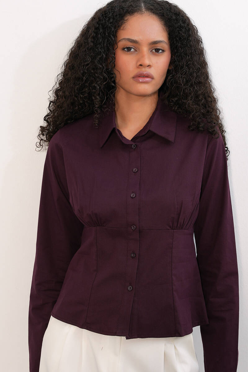 20231 Slim Fit Poplin Gömlek - Mürdüm - BİGDART