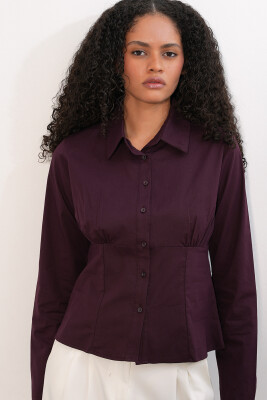 20231 Slim Fit Poplin Gömlek - Mürdüm - 1