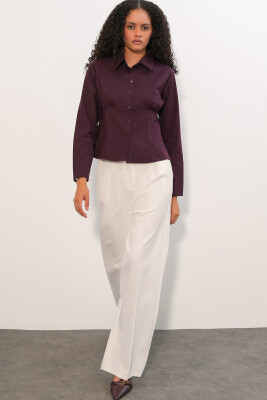 20231 Slim Fit Poplin Gömlek - Mürdüm - 2