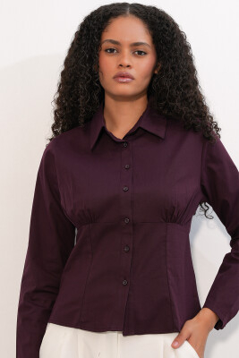 20231 Slim Fit Poplin Gömlek - Mürdüm - 3