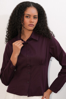 20231 Slim Fit Poplin Gömlek - Mürdüm - 4