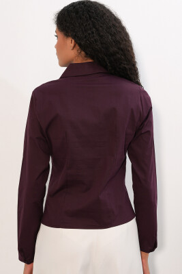 20231 Slim Fit Poplin Gömlek - Mürdüm - 6