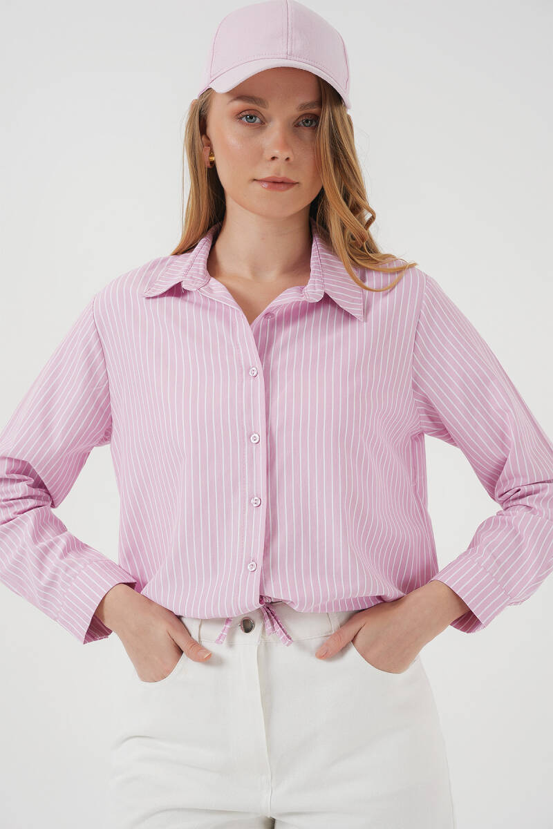 20276 Uzun Kol Çizgili Gömlek - Pembe - BİGDART