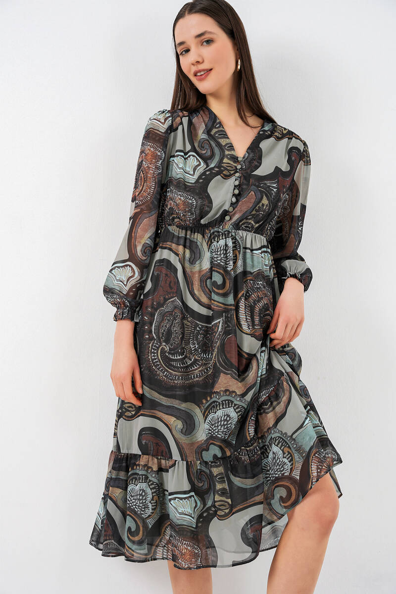 2137 Desenli Şifon Elbise - C. Çağla - BİGDART