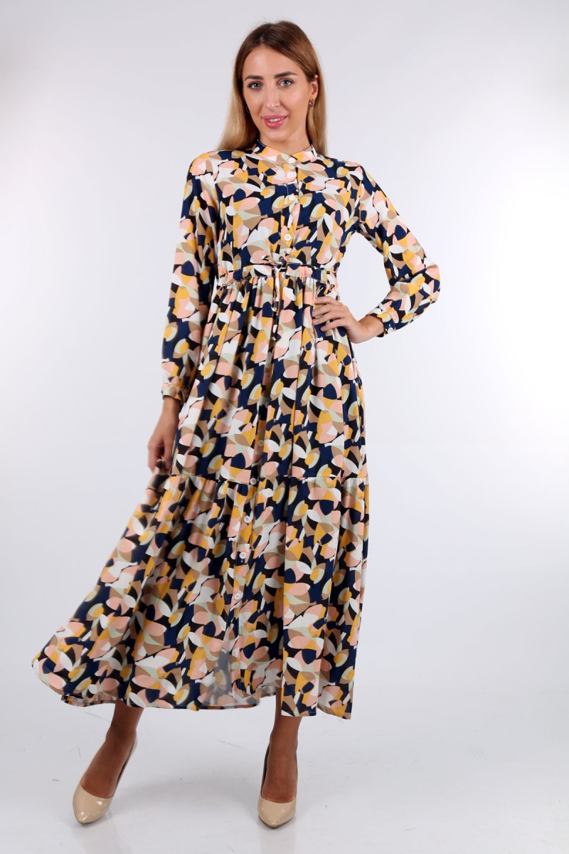 2144 Hakim Yaka Tesettür Elbise - C.Lacivert - BİGDART