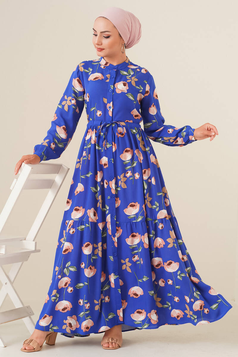 2144 Hakim Yaka Tesettür Elbise - C.Saks - BİGDART