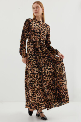 2144 Hakim Yaka Tesettür Elbise - C. Kahverengi - BİGDART