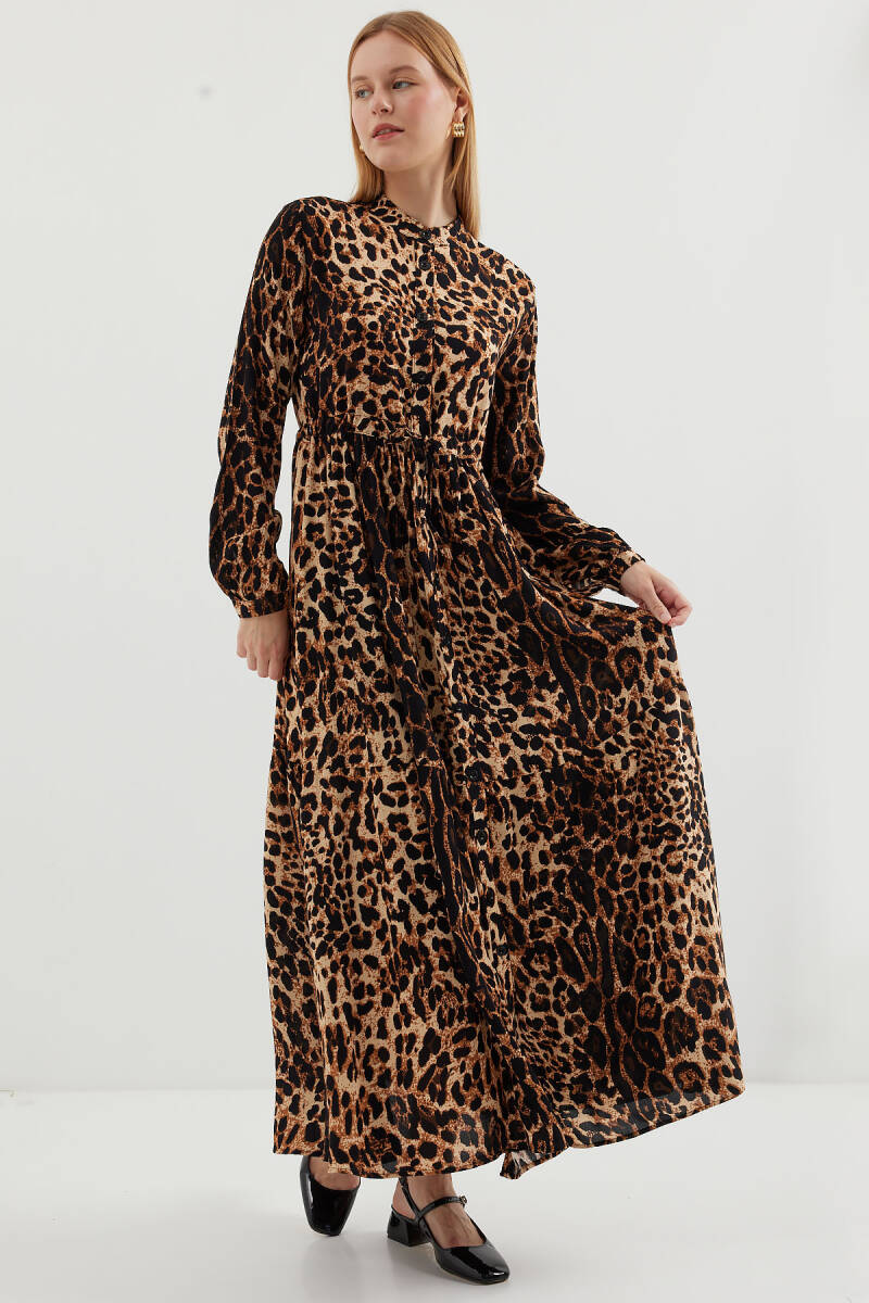 2144 Hakim Yaka Tesettür Elbise - C. Kahverengi - BİGDART