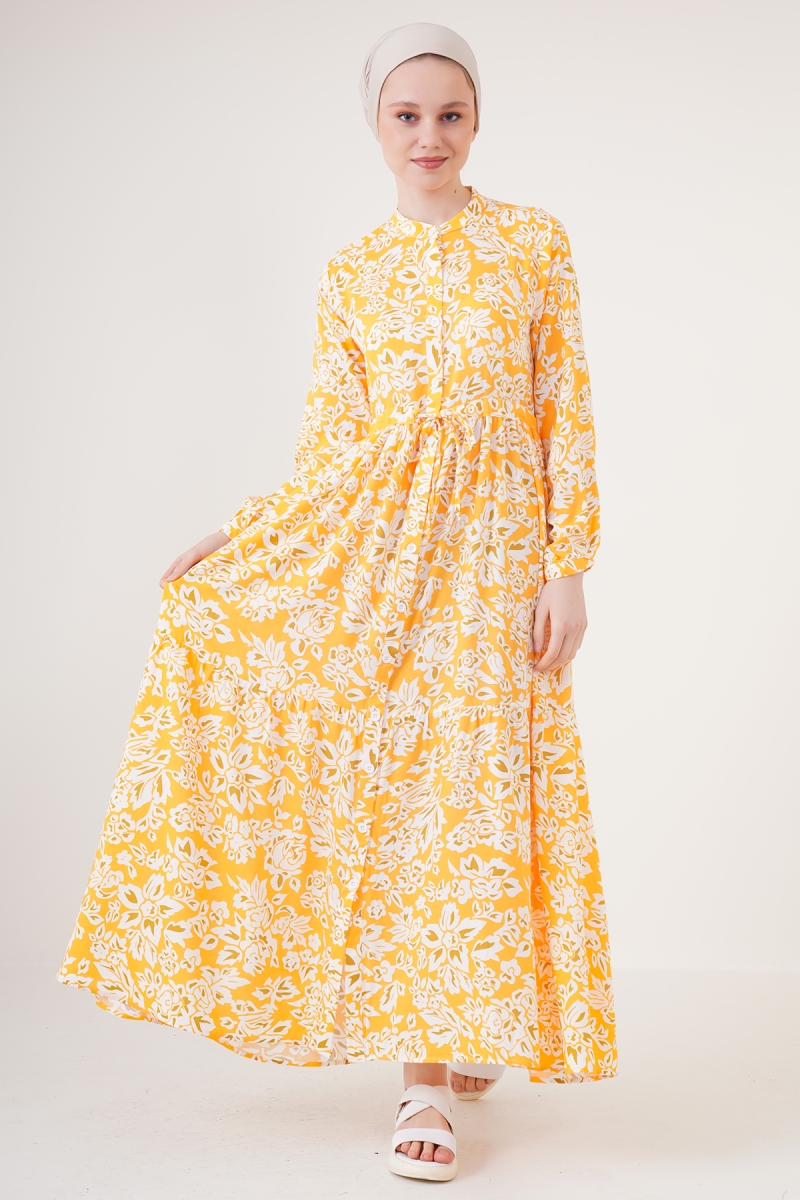 2144 Hakim Yaka Tesettür Elbise - Turuncu - BİGDART