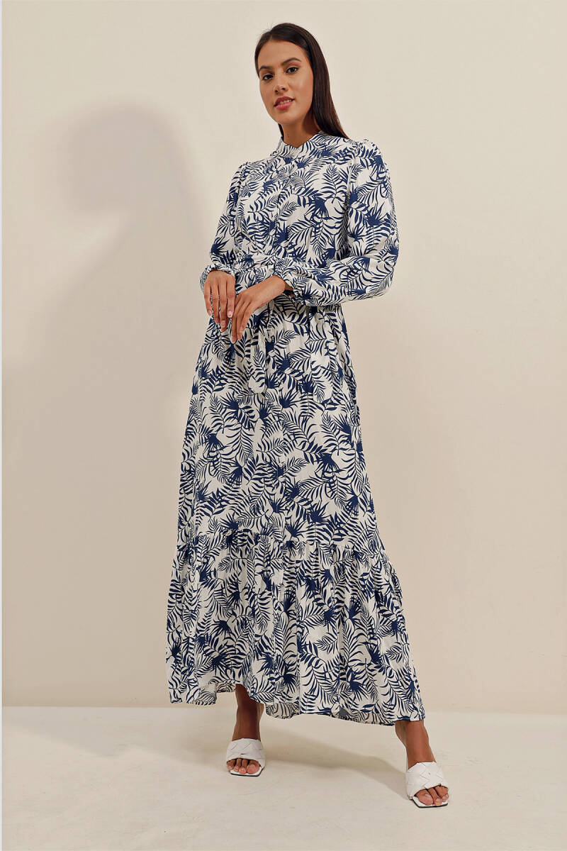 2158 Egzotik Desen Elbise - D.Lacivert - BİGDART