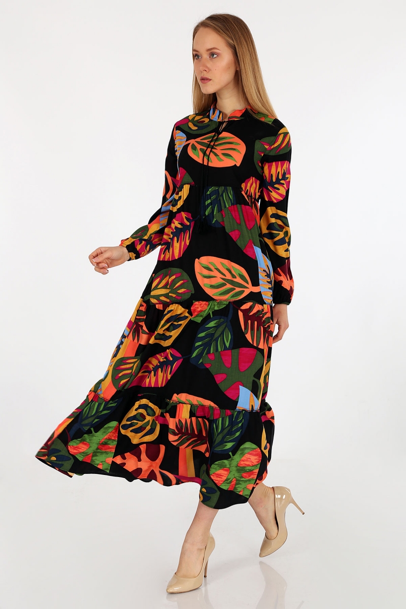 2158 Egzotik Desen Elbise - Bigdart