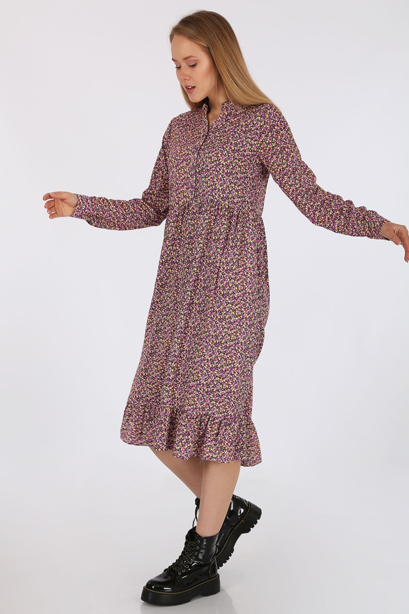 2159 Hakim Yaka Elbise - Fuşya - BİGDART