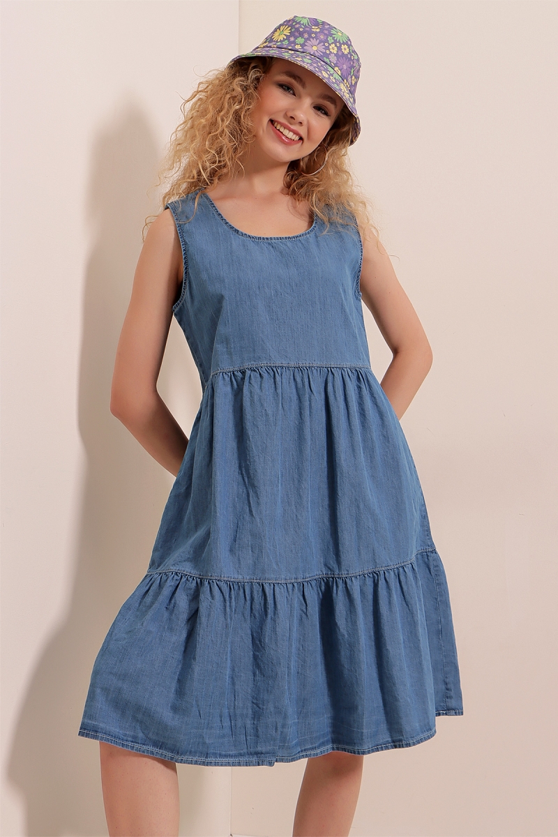 2209 Kot Elbise - Mavi - BİGDART