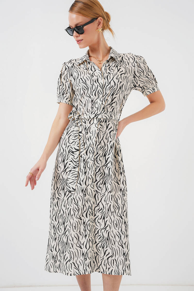 2213 Kısa Kol Viskon Elbise - C.Beyaz - BİGDART