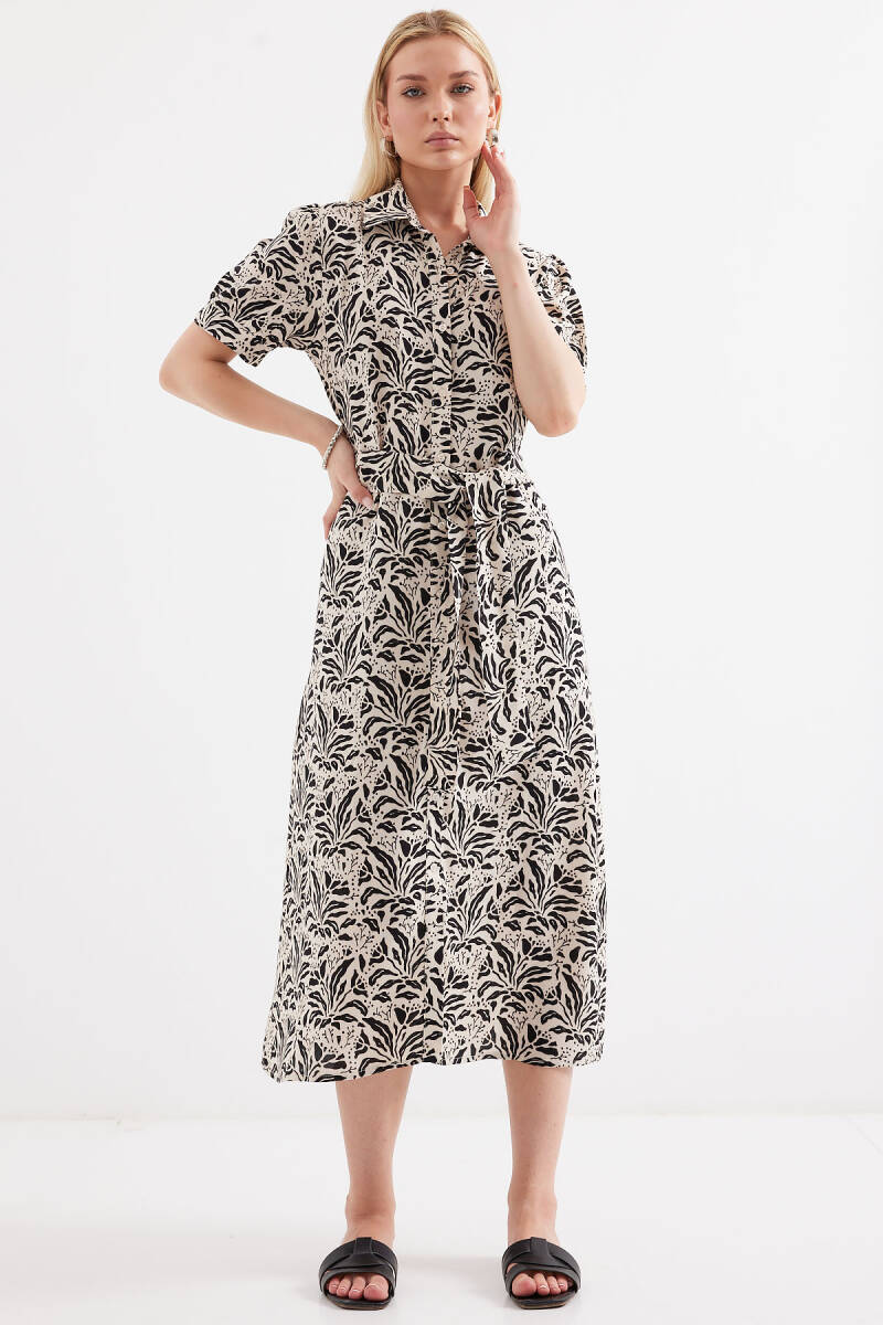 2213 Kısa Kol Viskon Elbise - C.Siyah - BİGDART