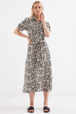 2213 Kısa Kol Viskon Elbise - C.Siyah 