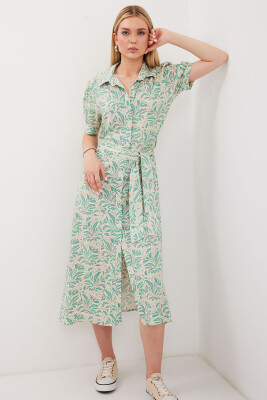 2213 Kısa Kol Viskon Elbise - Çağla 