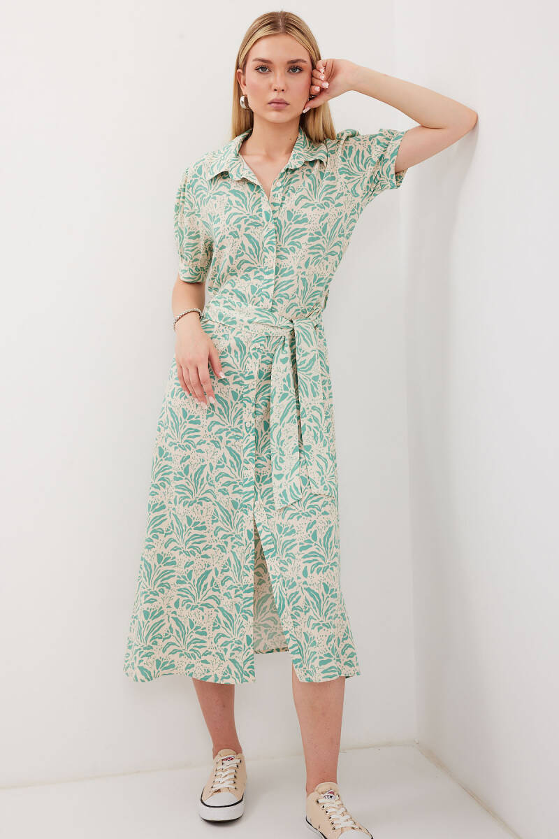 2213 Kısa Kol Viskon Elbise - Çağla - BİGDART