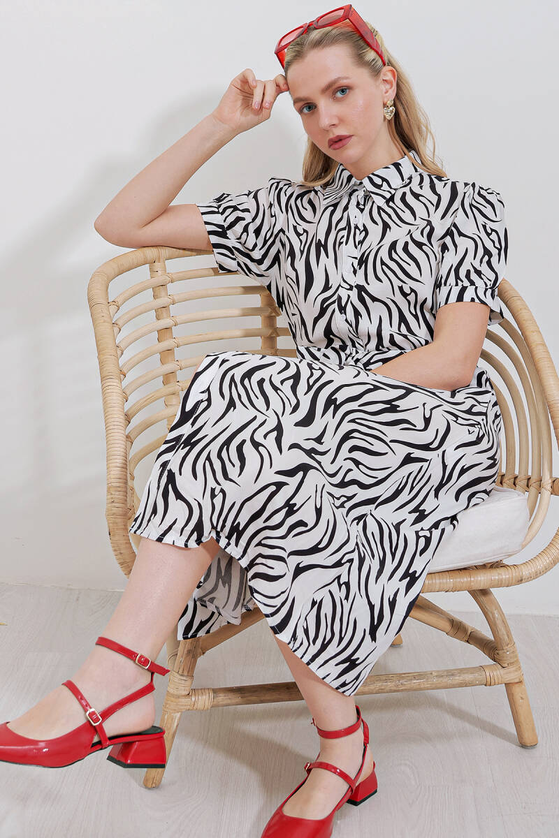 2213 Kısa Kol Viskon Elbise - Siyah - BİGDART