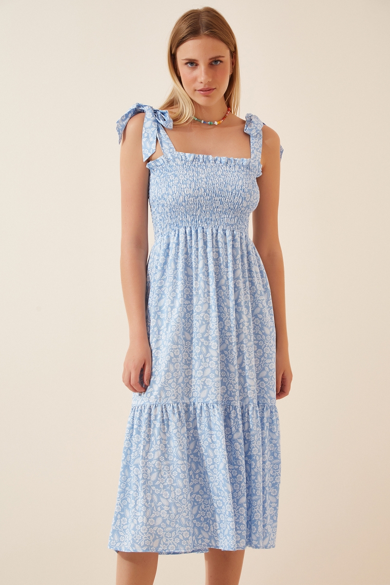 2239 Omuz Bağlamalı Askılı Elbise - Açık Mavi - BİGDART