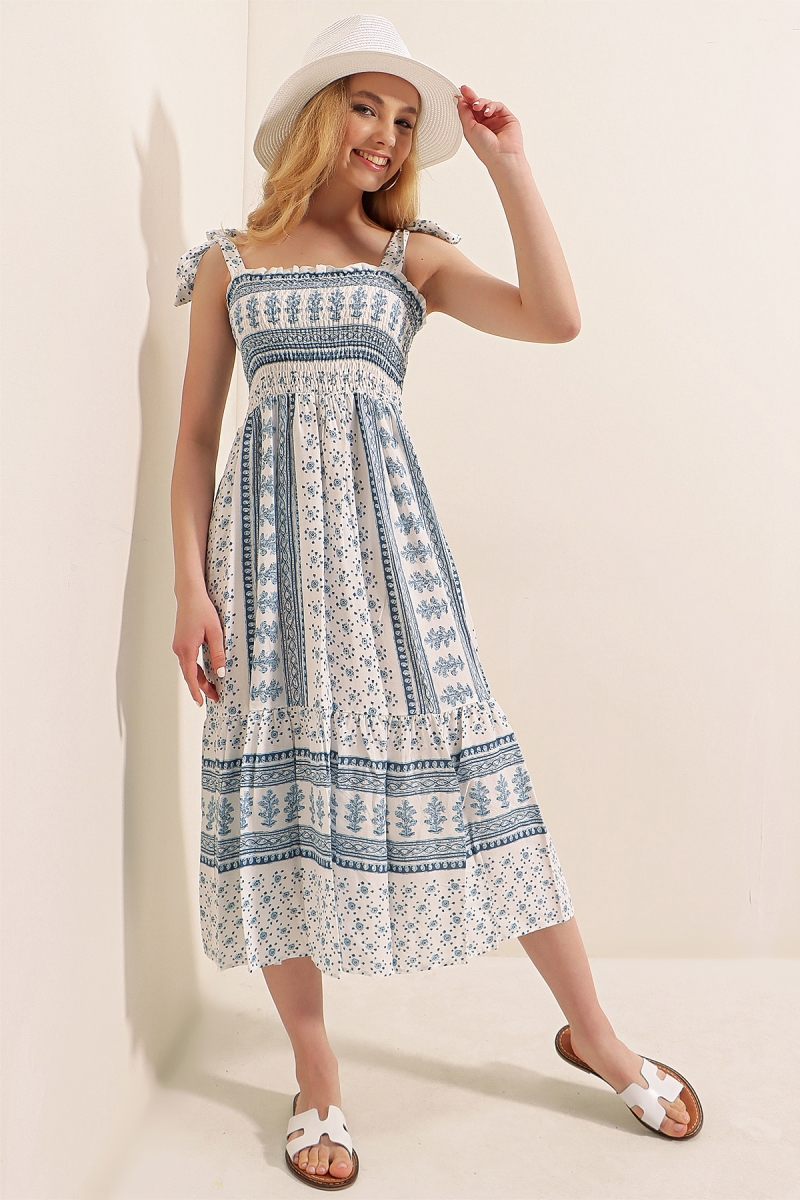 2239 Omuz Bağlamalı Askılı Elbise - Mavi - BİGDART