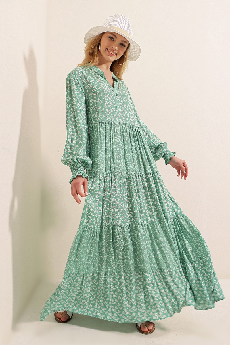 2299 Desenli Elbise - Çağla - BİGDART