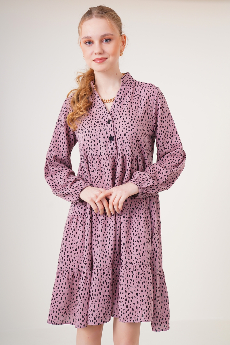 2322 Desenli Elbise - Gül Kurusu - BİGDART