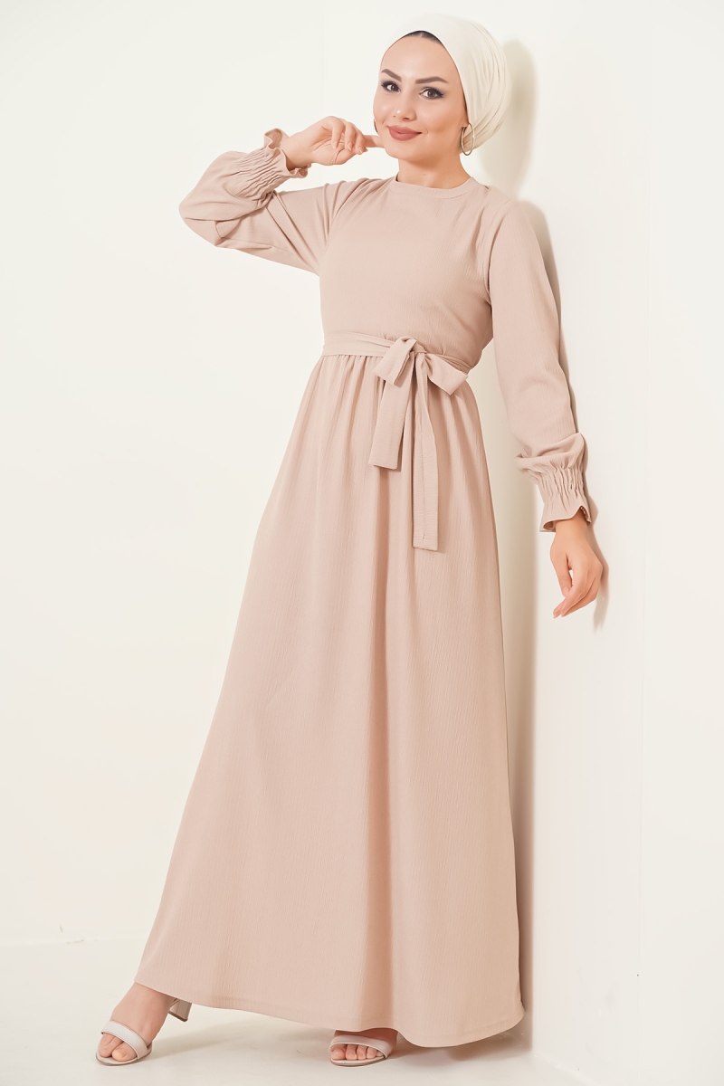 2340 Tesettür Örme Elbise - Bisküvi - BİGDART