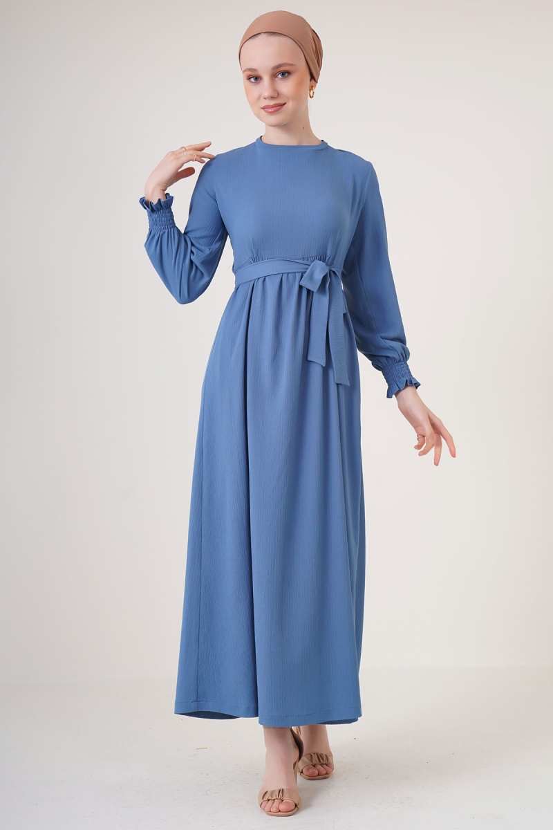 2340 Tesettür Örme Elbise - İndigo - BİGDART