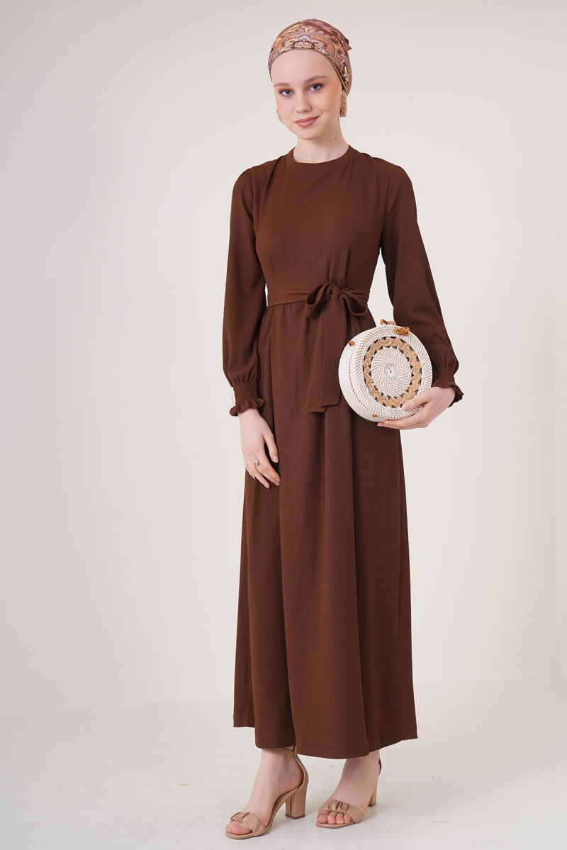 2340 Tesettür Örme Elbise - Kahverengi - BİGDART