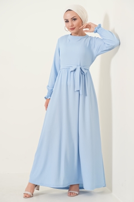 2340 Tesettür Örme Elbise - Mavi - BİGDART