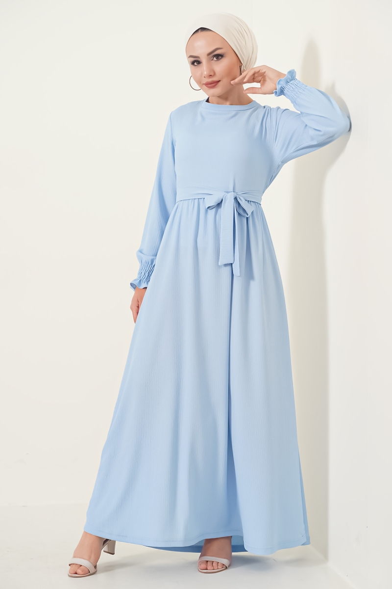 2340 Tesettür Örme Elbise - Mavi - BİGDART