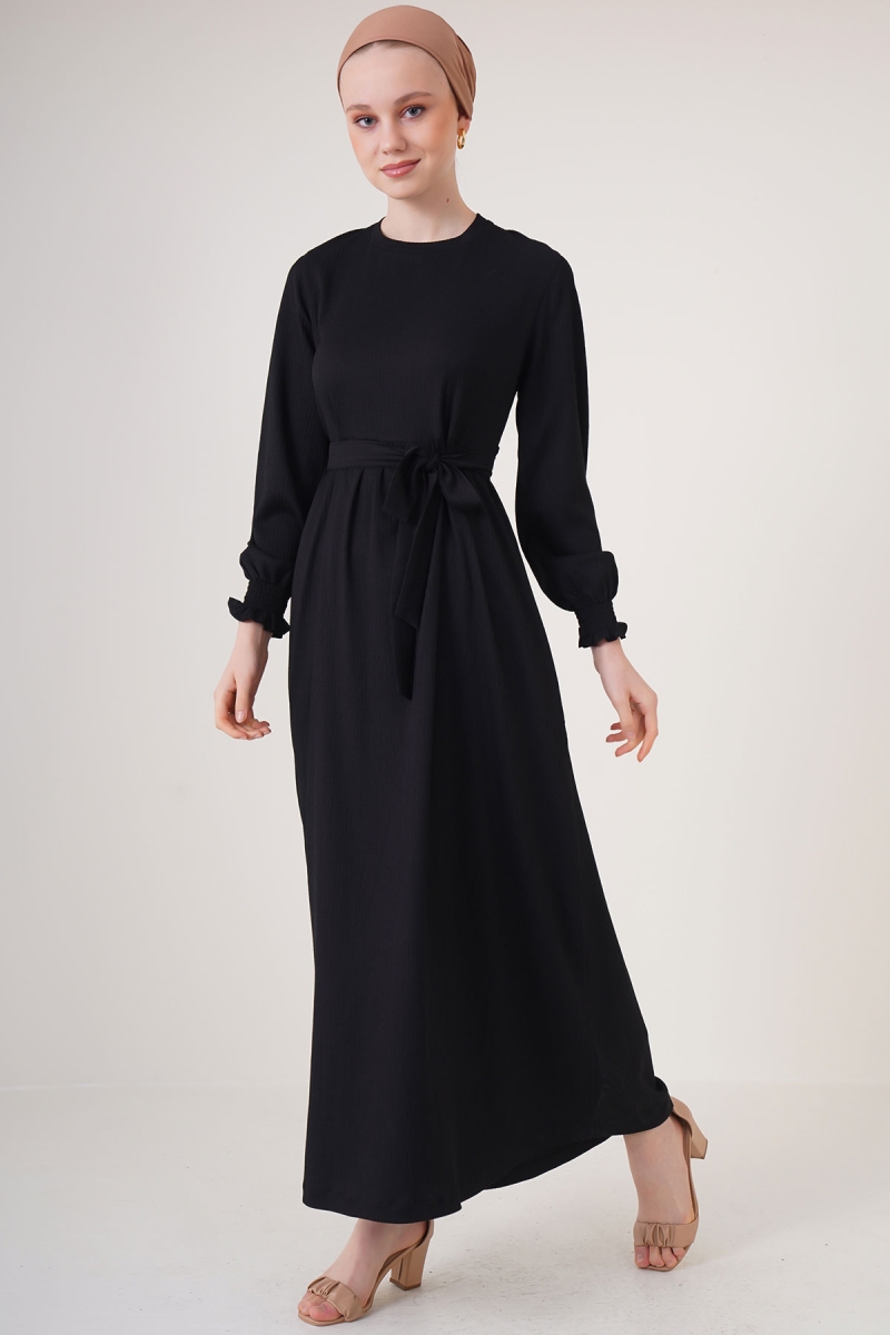 2340 Tesettür Örme Elbise - Siyah - BİGDART
