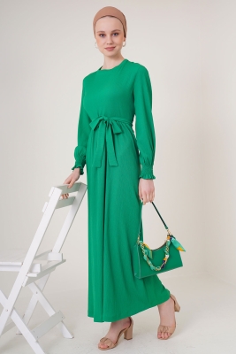 2340 Tesettür Örme Elbise - Yeşil 