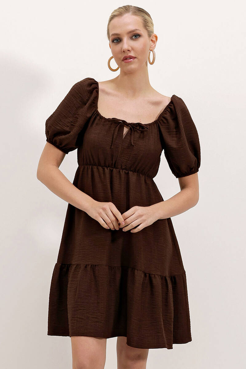 2351 Kloş Poplin Elbise - A.Kahve - BİGDART