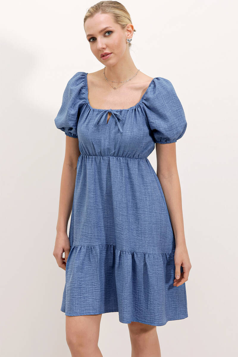 2351 Kloş Poplin Elbise - C. İndigo - BİGDART