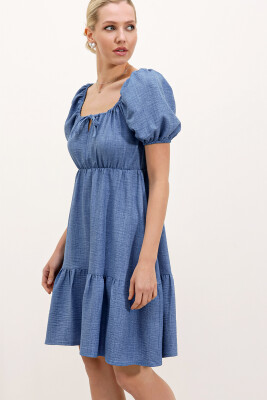 2351 Kloş Poplin Elbise - C. İndigo - 2