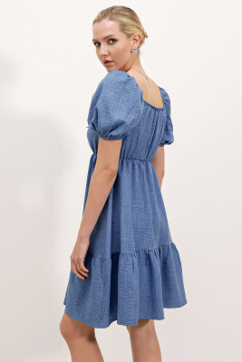 2351 Kloş Poplin Elbise - C. İndigo - 4