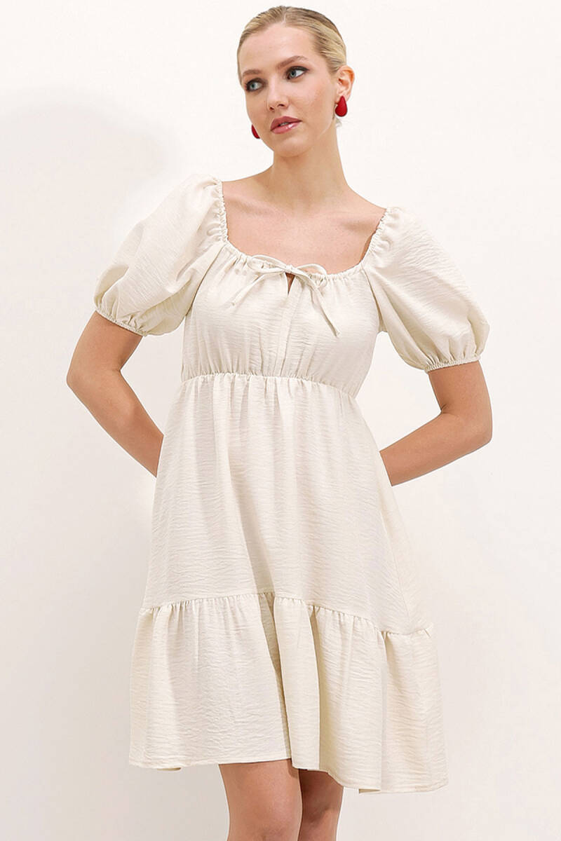 2351 Kloş Poplin Elbise - Ekru - BİGDART