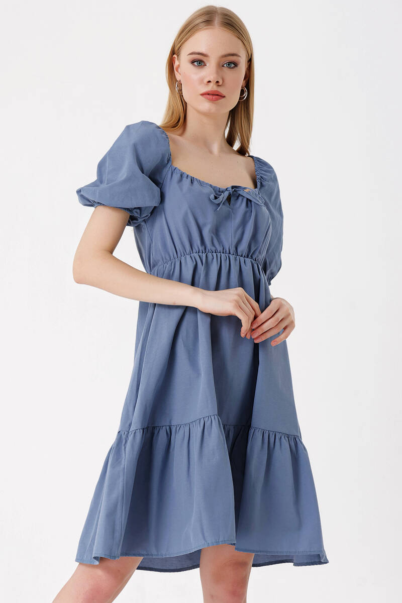 2351 Kloş Poplin Elbise - İndigo - BİGDART