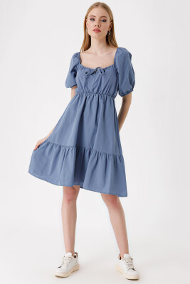 2351 Kloş Poplin Elbise - İndigo - 2