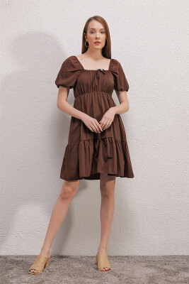 2351 Kloş Poplin Elbise - Kahverengi - 2