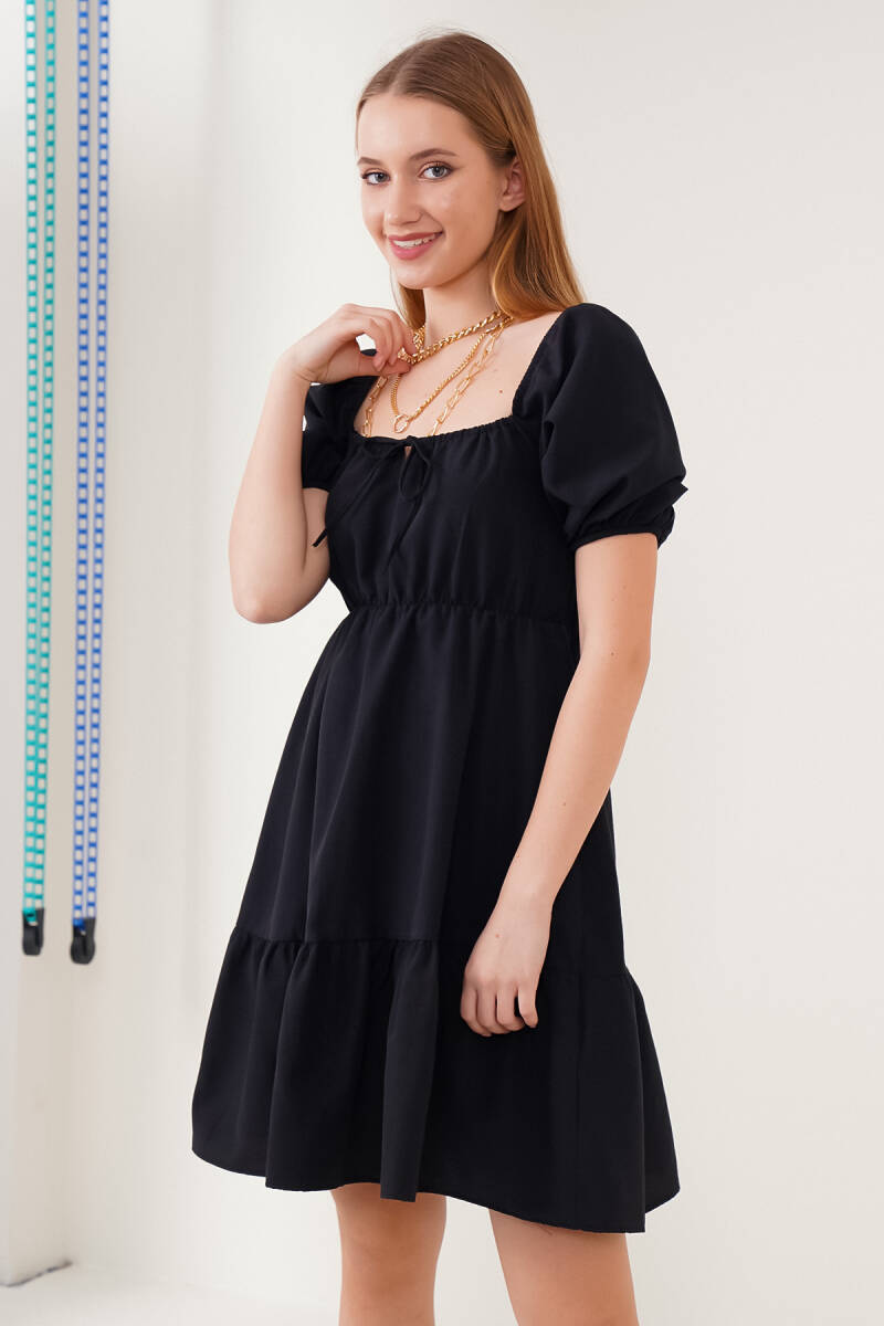 2351 Kloş Poplin Elbise - Siyah - BİGDART