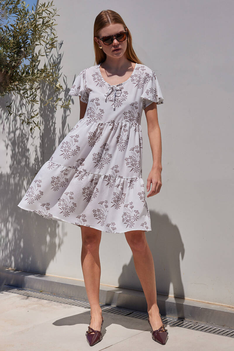 2352 V Yaka Kısa Elbise - B.Kahverengi - BİGDART