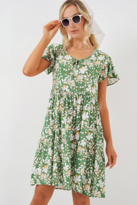 2352 V Yaka Kısa Elbise - M. Yeşil - BİGDART