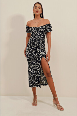 2396 Yırtmaçlı Yazlık Örme Elbise - A.Siyah 