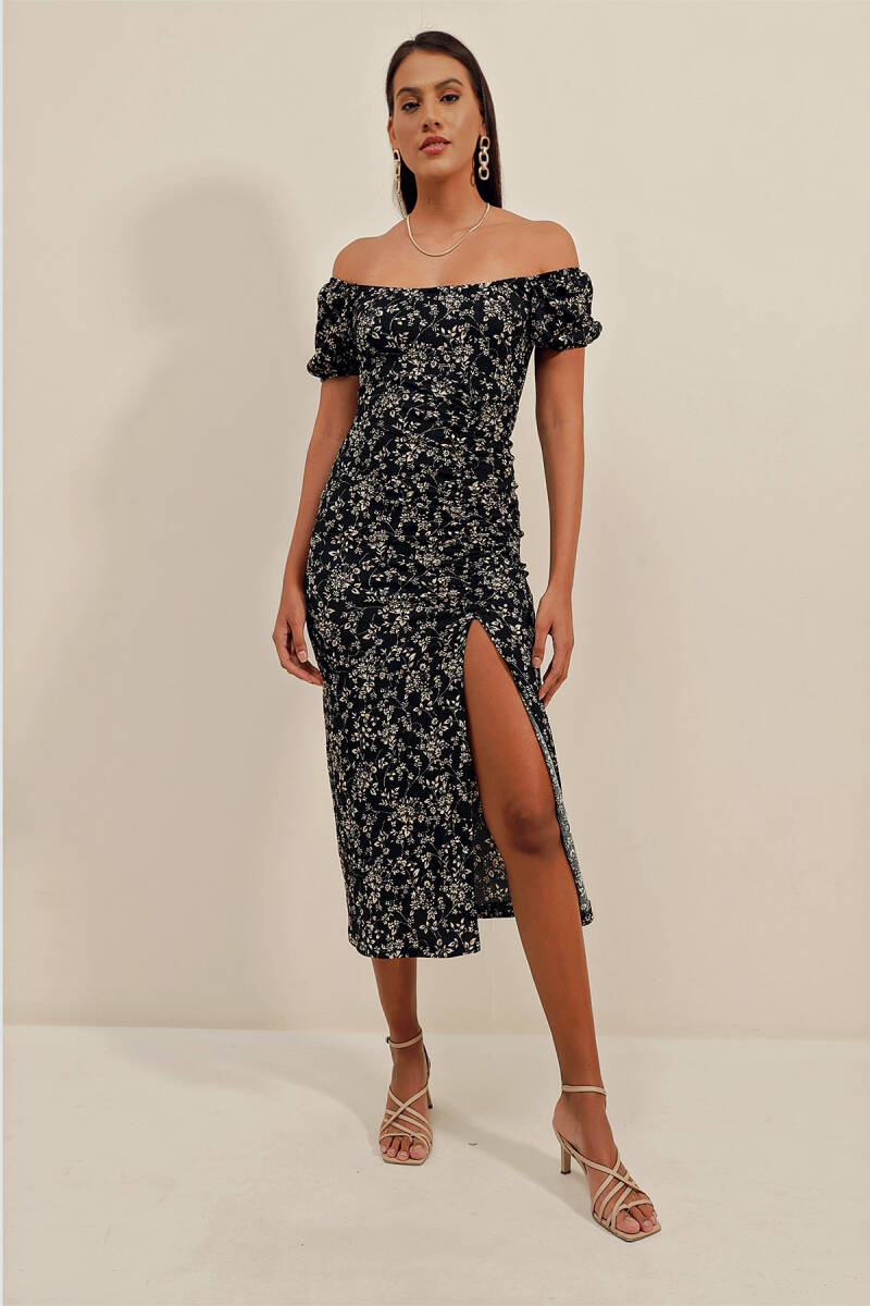 2396 Yırtmaçlı Yazlık Örme Elbise - Y.Siyah - BİGDART