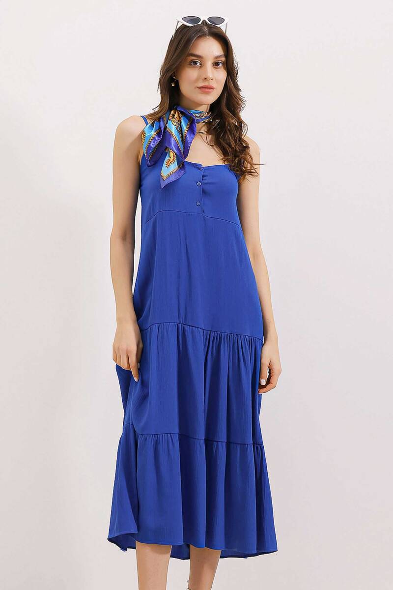 2403 Askılı Midi Elbise - Saks - BİGDART